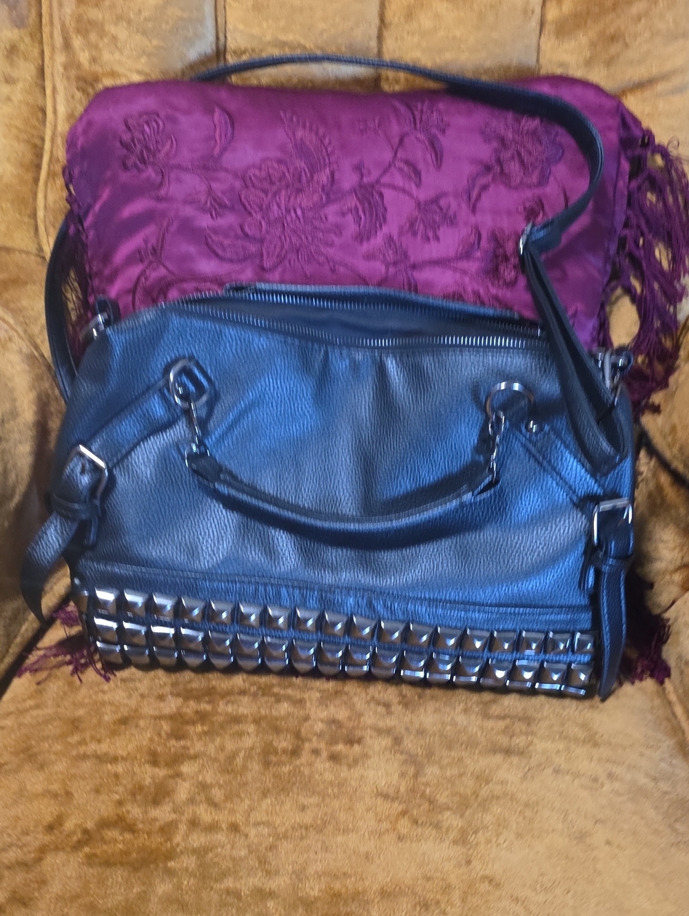 Black Studded Women's Satchel Handbag